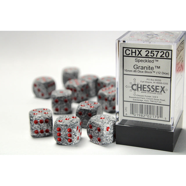 CHX 25720 Speckled Granite 16mm d6 Dice Block (12 dice)