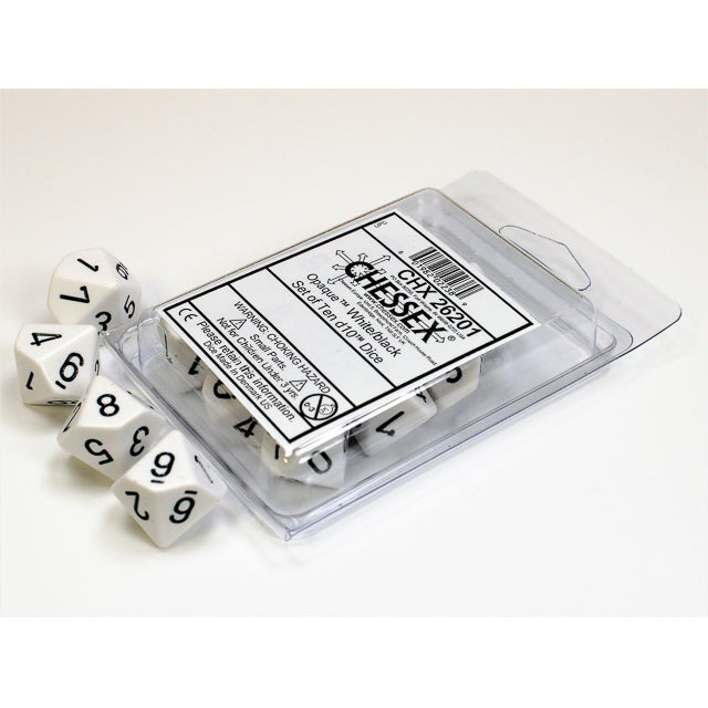 CHX 26201 Opaque White/black Set of Ten d10s