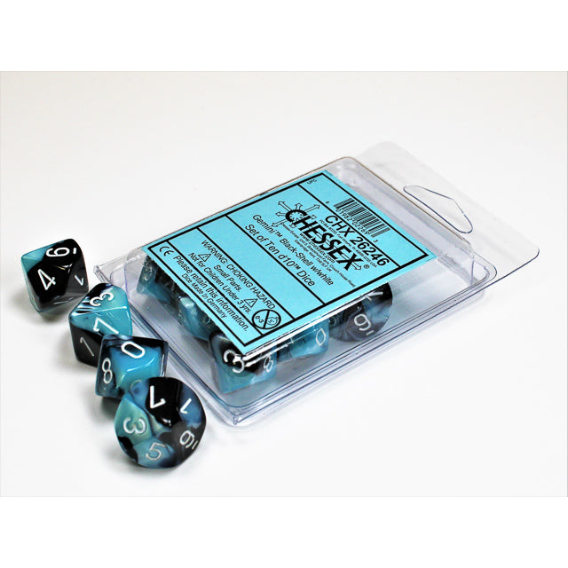 CHX 26246 Gemini Black-Shell/white Set of Ten d10s
