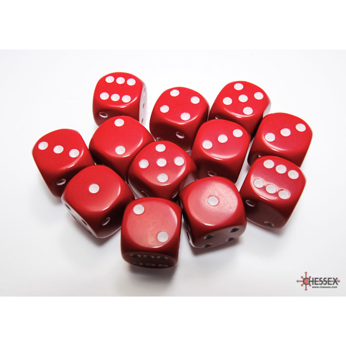 CHX 25604 Opaque Red/white 16mm d6 Dice Block (12 dice)