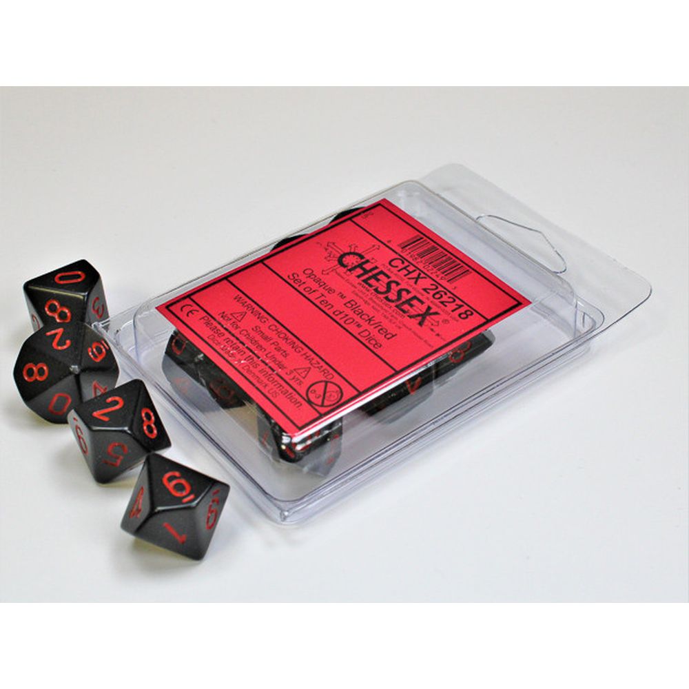 CHX 26218 Opaque Black/red Set of Ten d10s