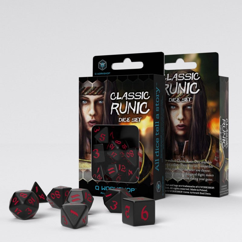 Q Workshop - Runic Black & Red Dice Set 7