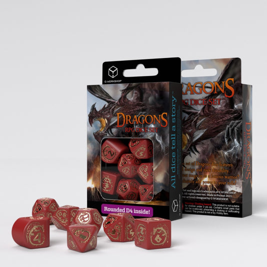 Q Workshop - Dragons Red & Gold Modern 7 Dice Set