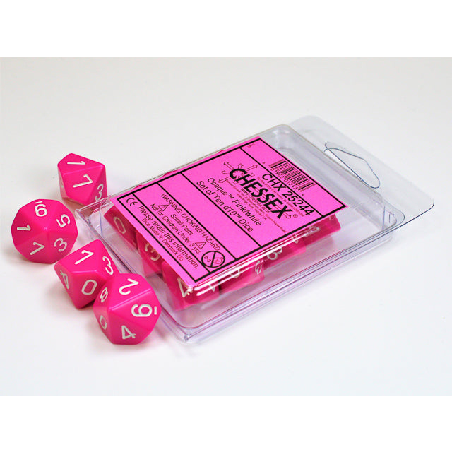 CHX 25244 Opaque Pink/white Set of Ten d10s