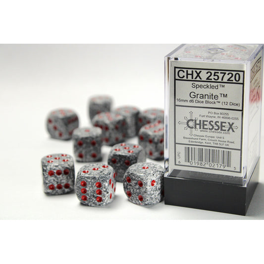 CHX 25720 Speckled Granite 16mm d6 Dice Block (12 dice)