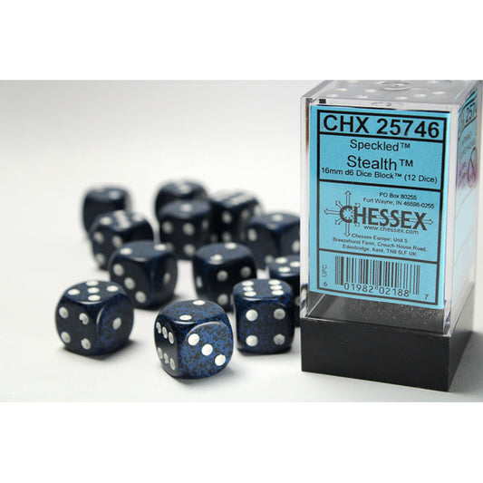 CHX 25746 Speckled Stealth 16mm d6 Dice Block (12 dice)
