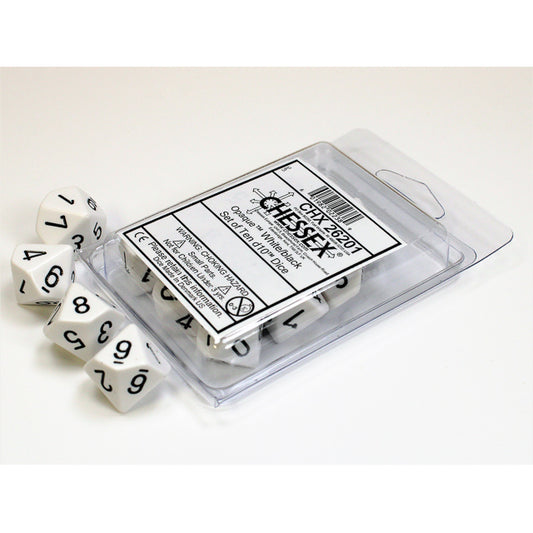 CHX 26201 Opaque White/black Set of Ten d10s