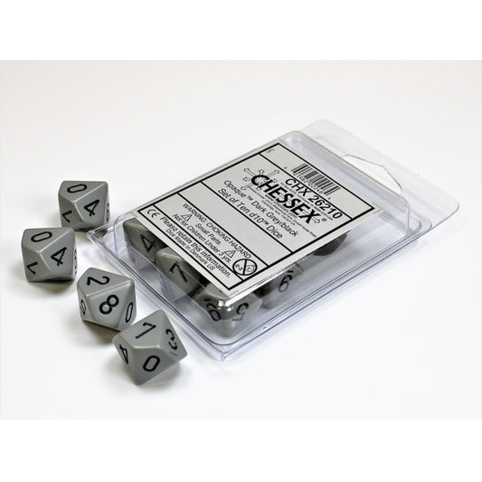 CHX 26210 Opaque Dark Grey/black Set of Ten d10s