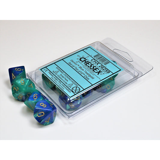 CHX 26259 Gemini Blue-Teal/gold Set of Ten d10s