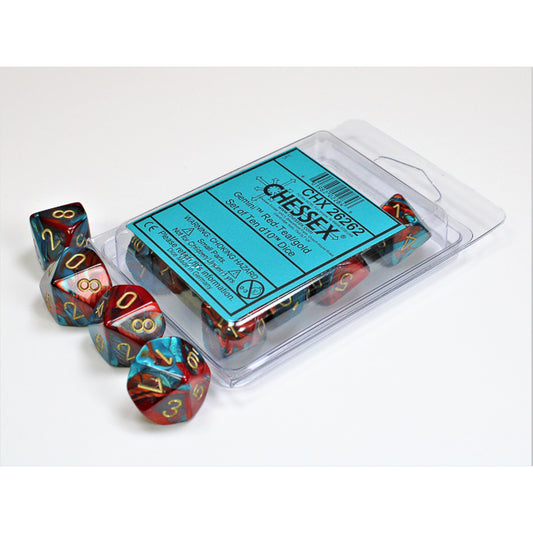 CHX 26262 Gemini Red-Teal/gold Set of Ten d10s