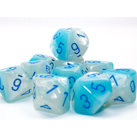 CHX 26265 Gemini Pearl Turquoise-White/blue Luminary Set of 10 d10s