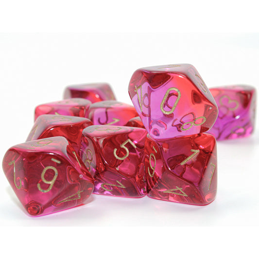 CHX 26267 Gemini Translucent Red-Violet/gold Set of 10 d10s