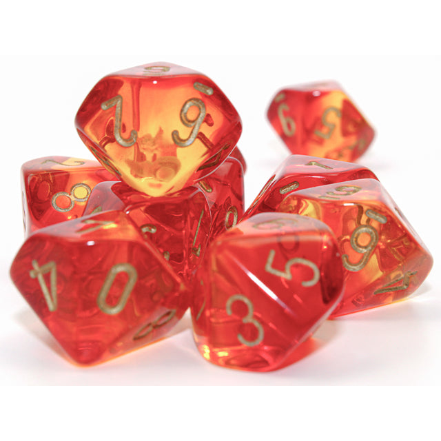 CHX 26268 Gemini Translucent Red-Yellow/gold Set of 10 d10s