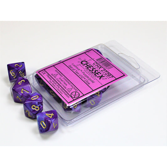 CHX 27297 Lustrous Purple/gold Set of Ten d10s