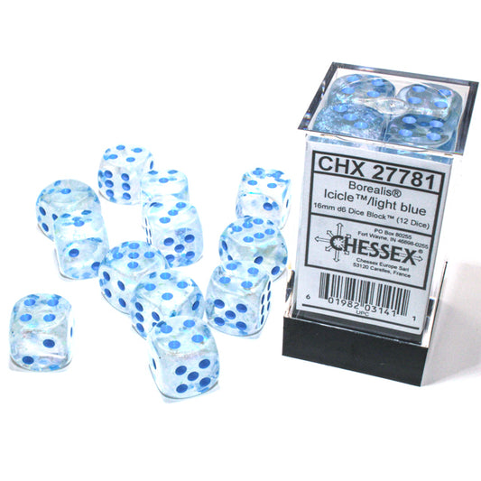 CHX 27781 Borealis Icicle/light blue Luminary 16mm d6 Dice Block (12 dice)