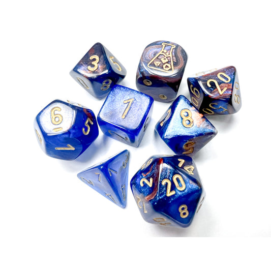 CHX 30055 Lustrous Azurite/gold Polyhedral 7-Dice Set (with bonus die)