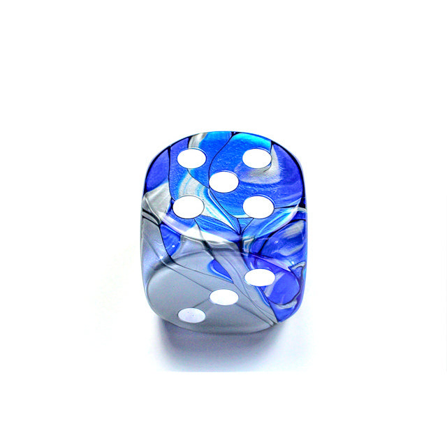 CHX DG5023 Gemini Blue-Steel/white 50mm d6 dice w/pips