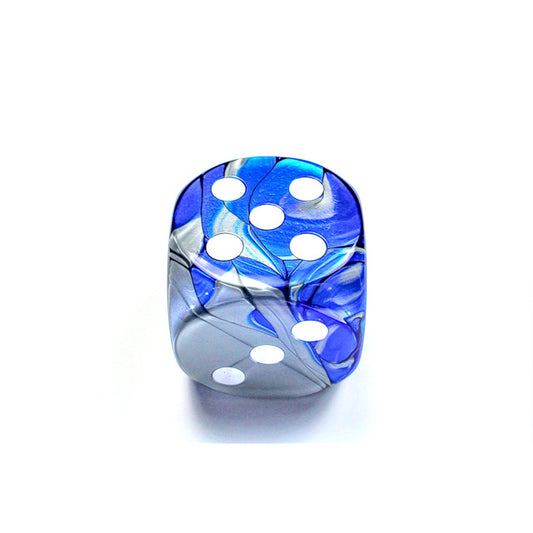 CHX DG5023 Gemini Blue-Steel/white 50mm d6 dice w/pips