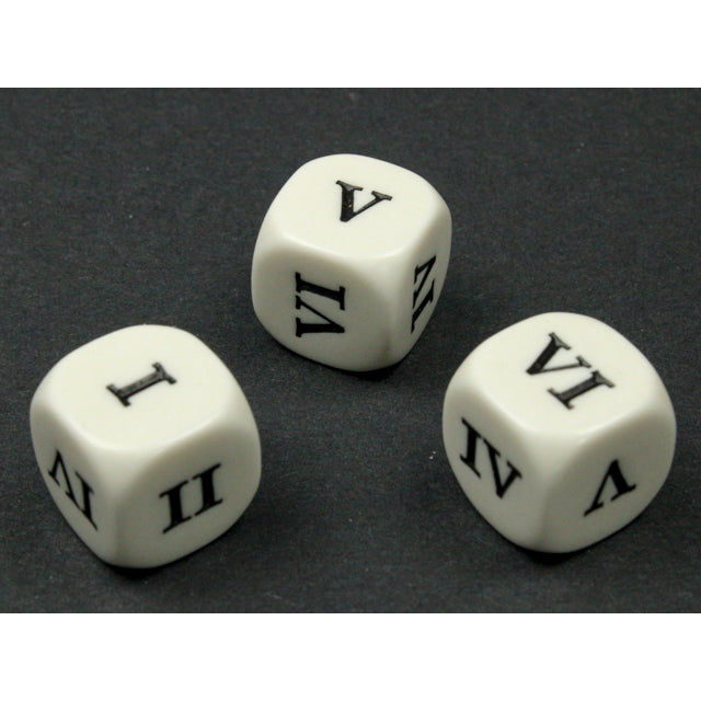 CHX KOP09966 16mm Opaque d6 Roman Numerals I-II-III-IV-V-VI White/black