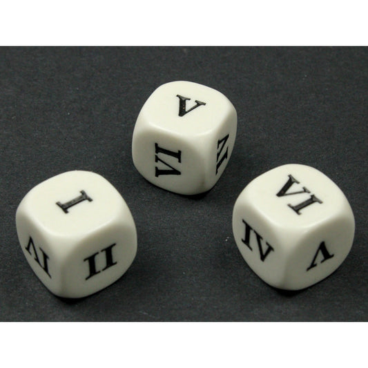 CHX KOP09966 16mm Opaque d6 Roman Numerals I-II-III-IV-V-VI White/black