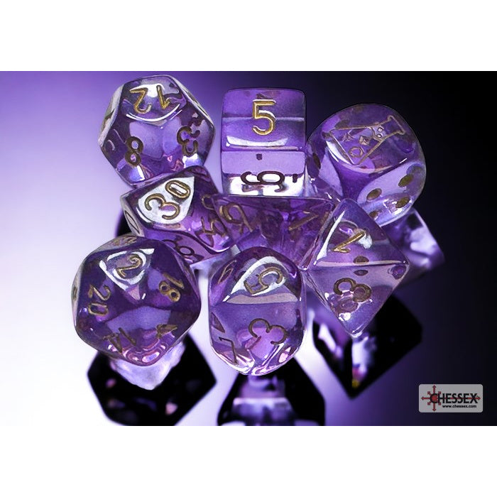 CHX 30059 Translucent Lavender/gold Polyhedral 7-Dice Set (with bonus die)