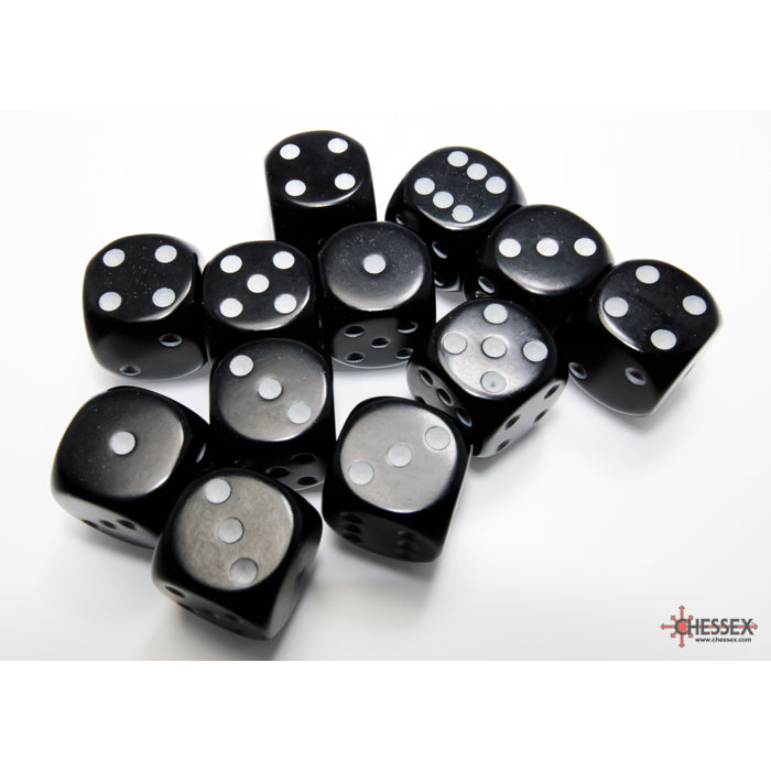 CHX 25608 Opaque Black/white 16mm d6 Dice Block (12 dice)