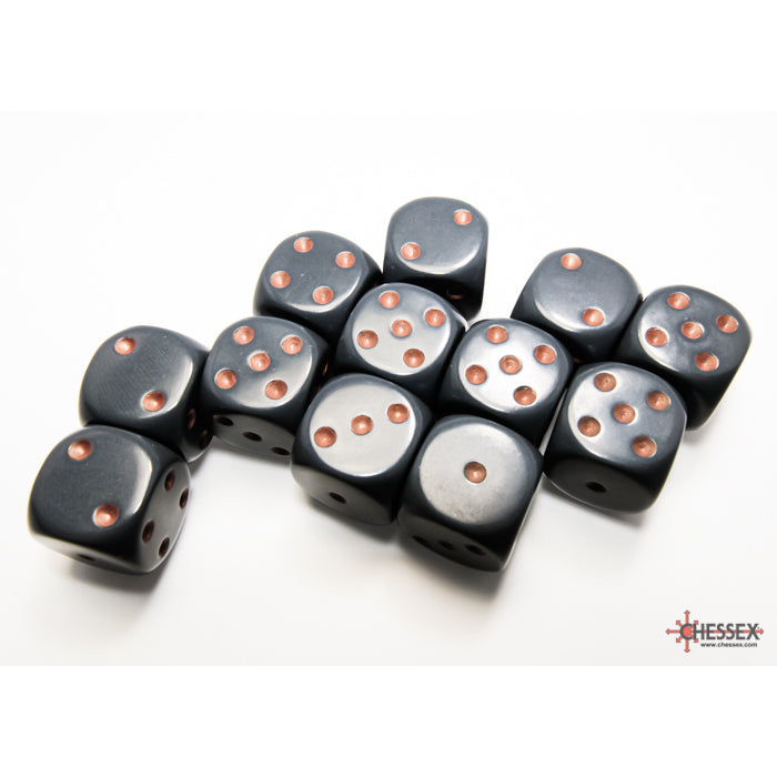 CHX 25620 Opaque Dark Grey/copper 16mm d6 Dice Block (12 dice)