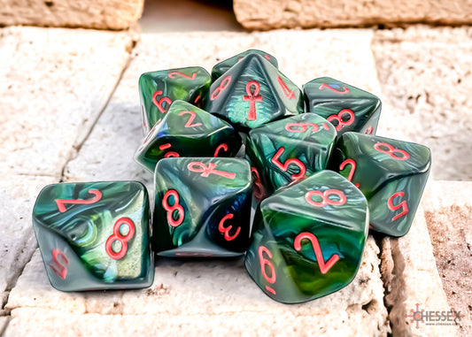 CHX 29025 Scarab Jade/red Ankh D10 (10 set)