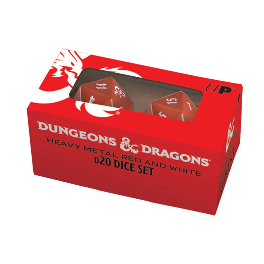 Ultra Pro: UP18396 D&D Heavy Metal D20 Red and White Dice Set (2)
