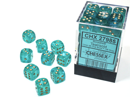 CHX 27985 Borealis 12mm d6 Teal/gold Luminary Block (36)