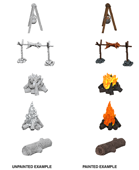 WizKids Deep Cuts Unpainted Miniatures Camp Fire & Sitting Log