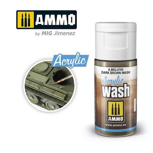 Ammo by MIG -  Acrylic Washes - Dark Brown Wash 15ml