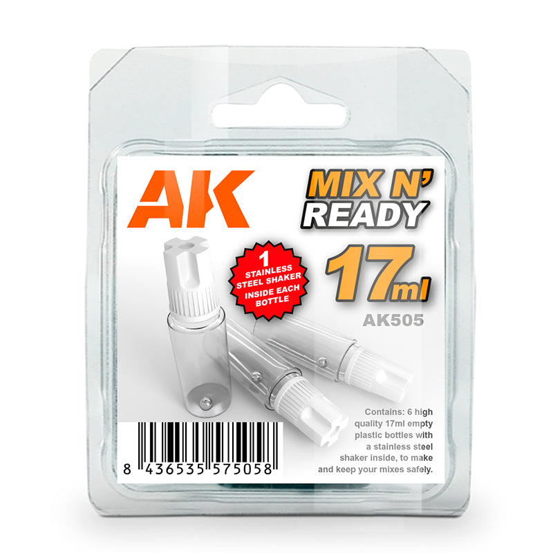 Ak Interactive - Complements  - Mix And Ready - Acrylics (6 Empty. 17ml Jars With Shaker Ball)