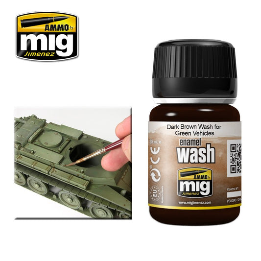 Ammo by MIG -  Enamel Washes - Dark Brown Wash for Green Vehicles 35ml