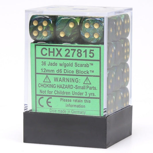 CHX 27815 Scarab 12mm d6 Jade/Gold Block (36)